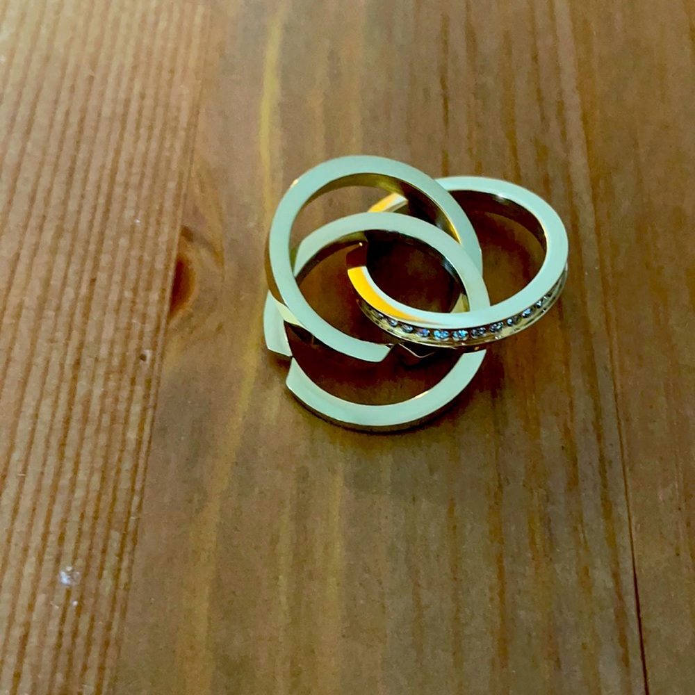 Gold pave trio ring